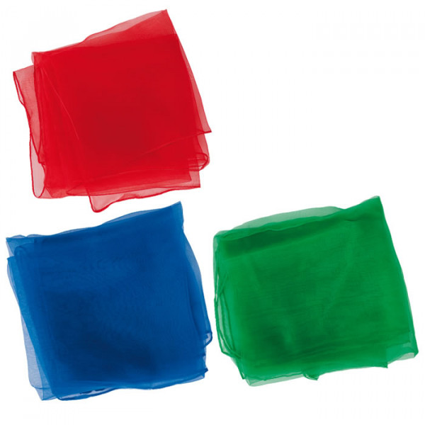 Jonglier Chiffontuch Set 70 x 70 cm, 3er Set (Rot/Blau/Grün)