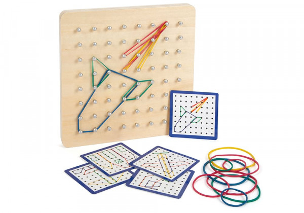 Geoboard Holz mit Spanngummis + Vorlagen